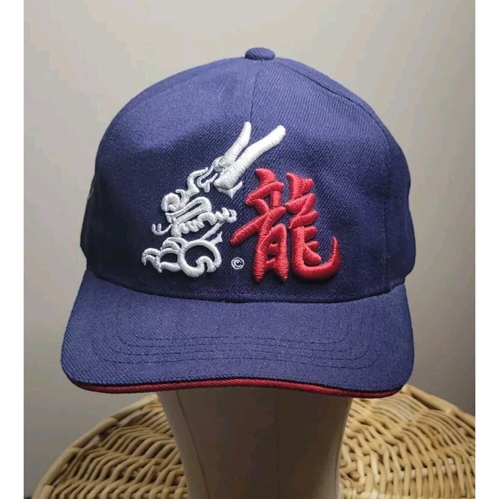 Mega USA Dragon Cap Dark Blue Baseball White Embroidered Red Piping Size 7.5